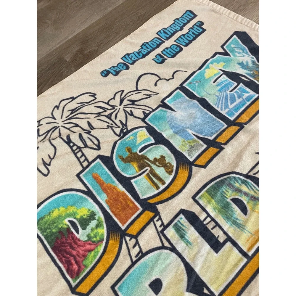 Disney Parks Walt Disney World Resort Beach Towel Cream Graphic 100% Cotton